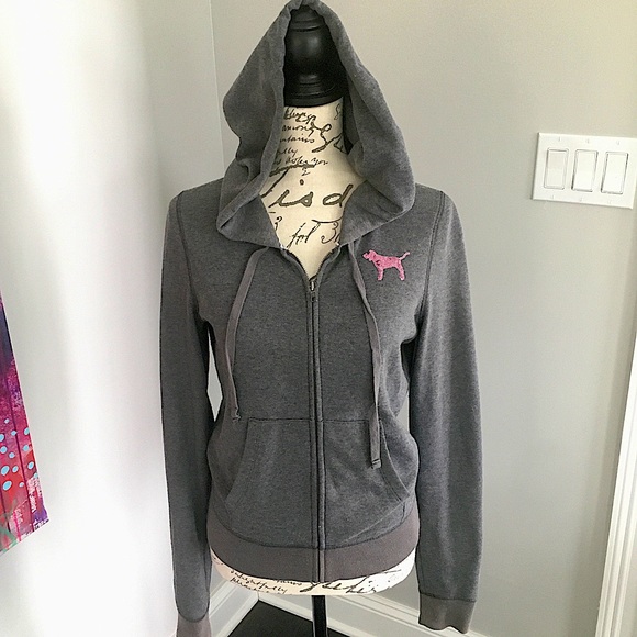 PINK Victoria's Secret Tops - Victoria’s Secret PINK Zip-Up Hooded Sweatshirt